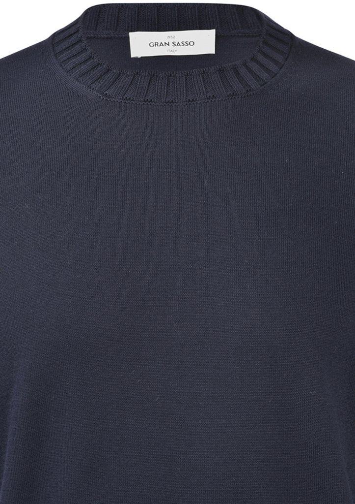 Knitted Cotton T-shirt - Navy