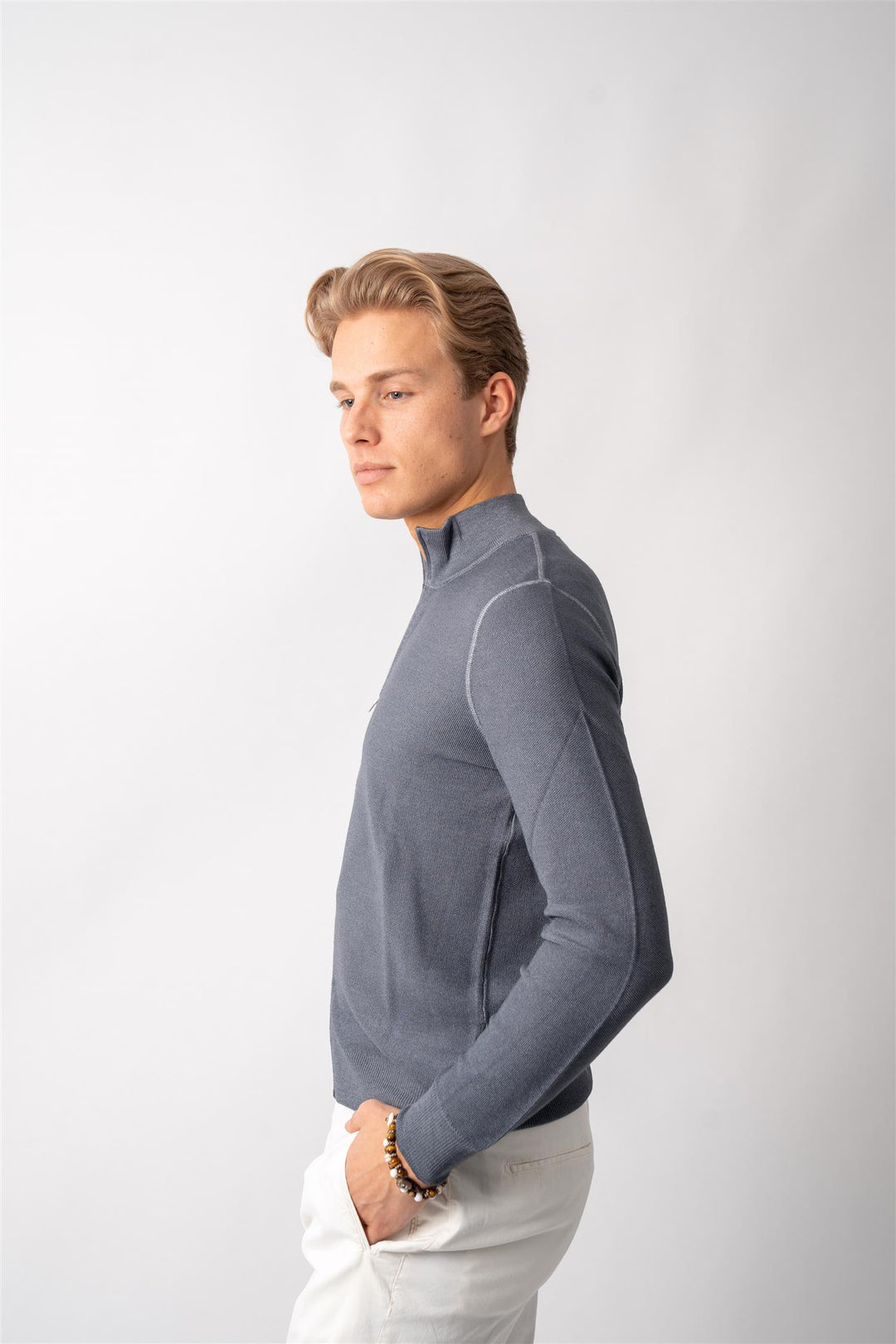 Full Zip Merino Knitted - Grey