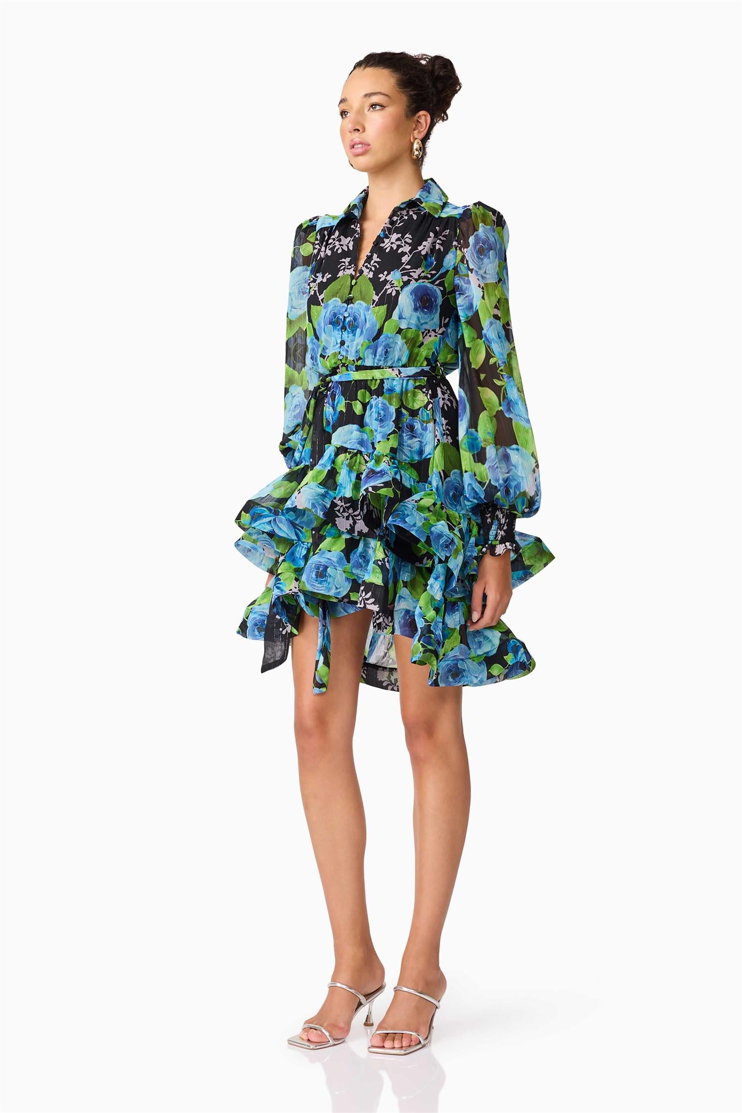 Briony Long Sleeve Mini Dress Black Multi