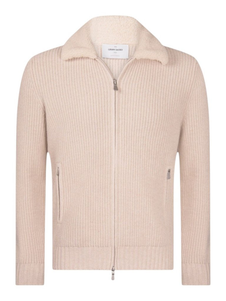 Full Zip Cardigan Sherpa Collar - Beige