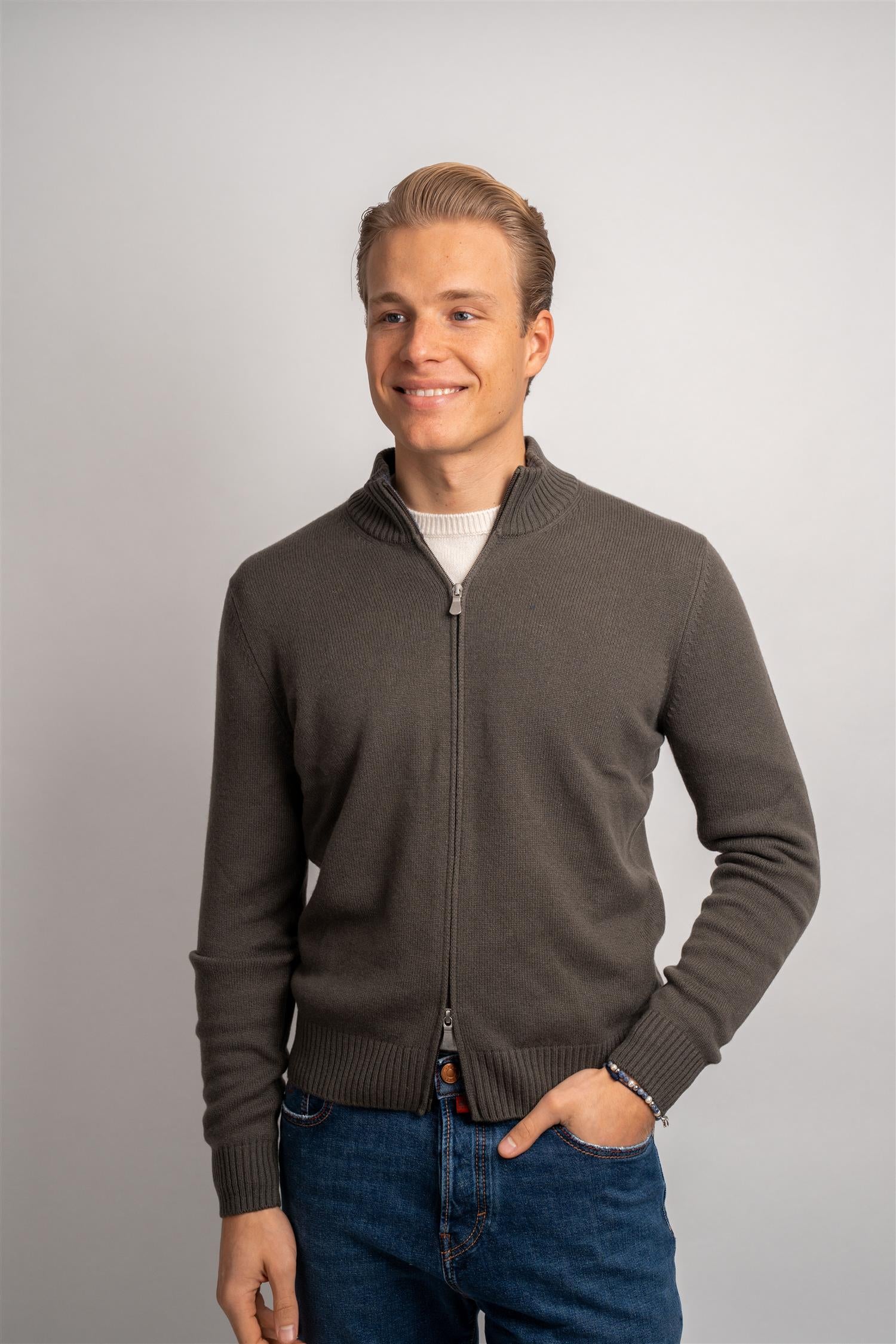 Full Zip Cashmere - Taupe