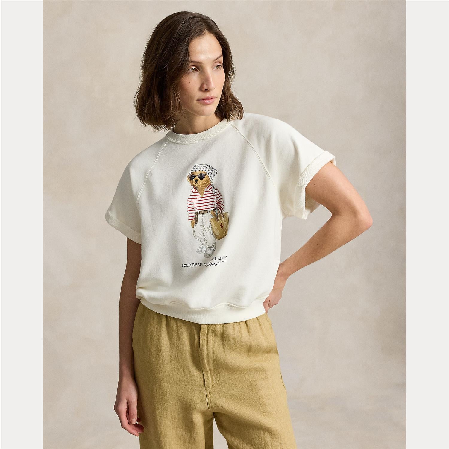 Polo Bear Fleece Short-Sleeve Sweatshirt White