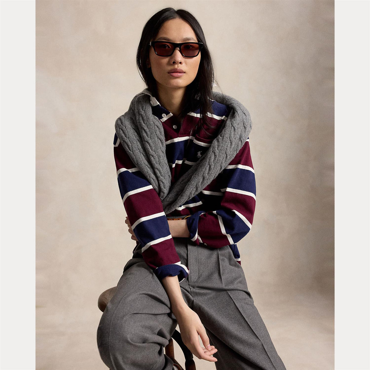 Oversize Cotton Rugby Shirt - Harvard Wine Multi