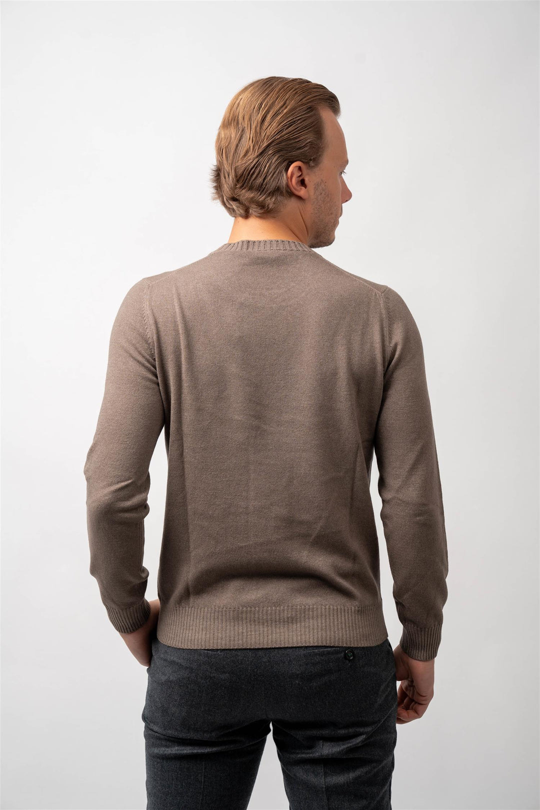 Crew Neck Cashmere - Wool -  Brown