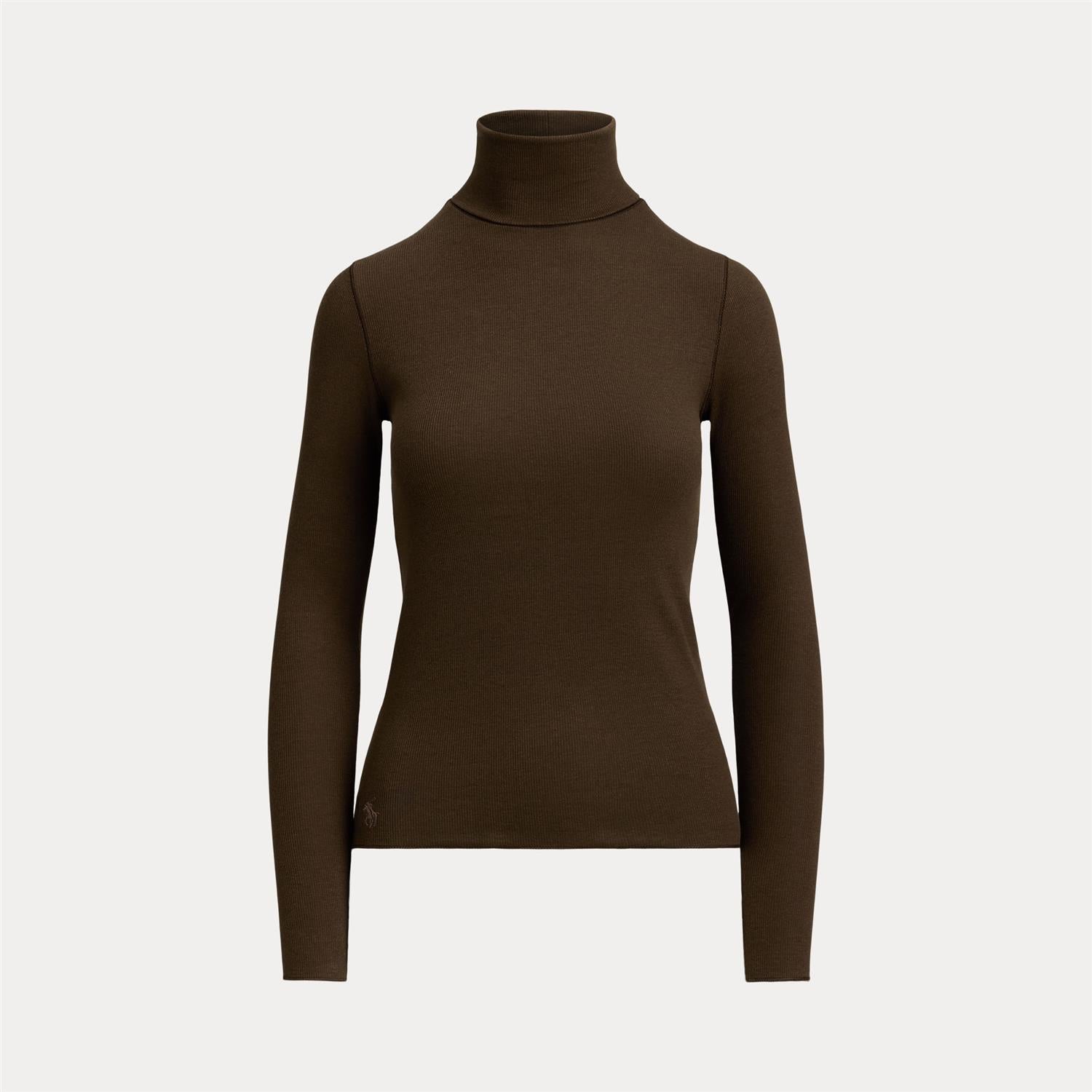 Stretch-Blend Turtleneck Dark Brown