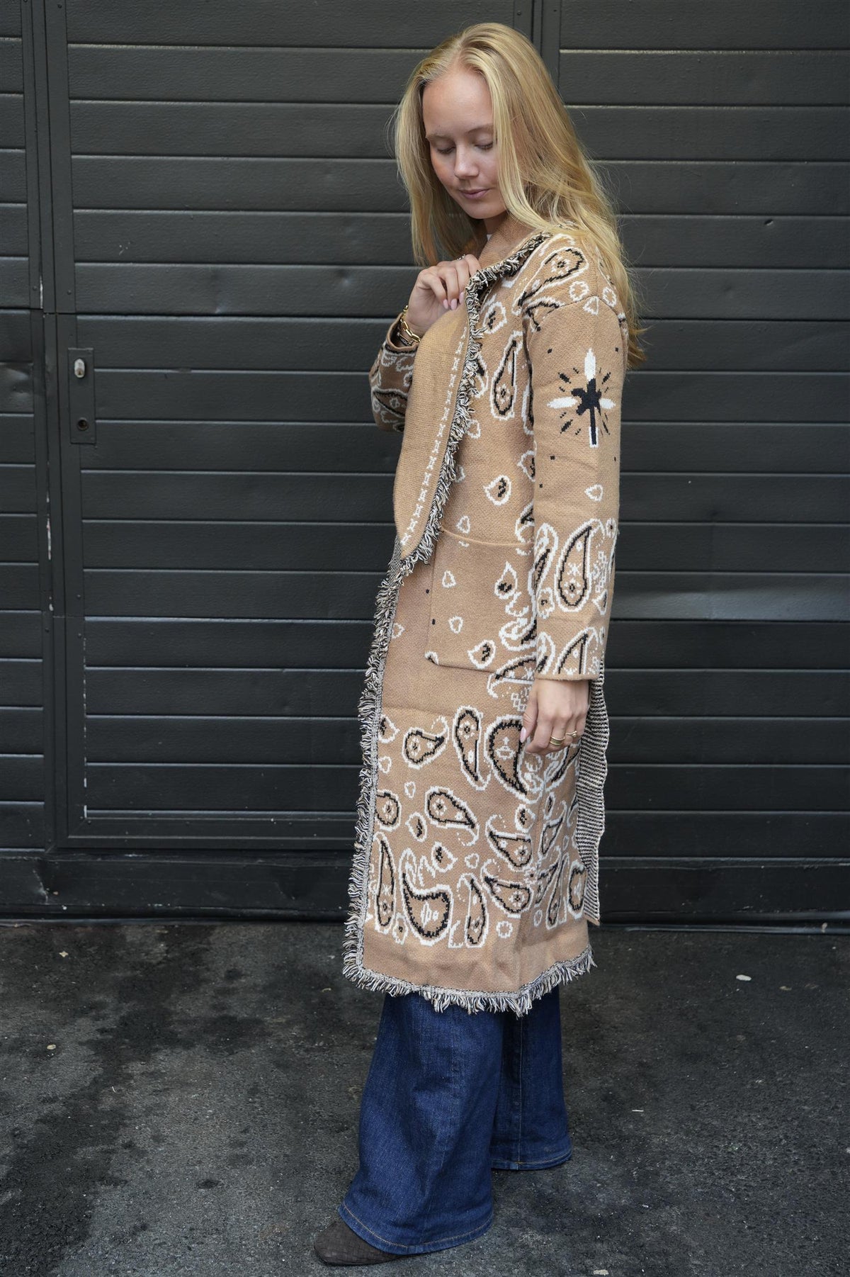 Fringed Paisley Jacket Maxi - Camel