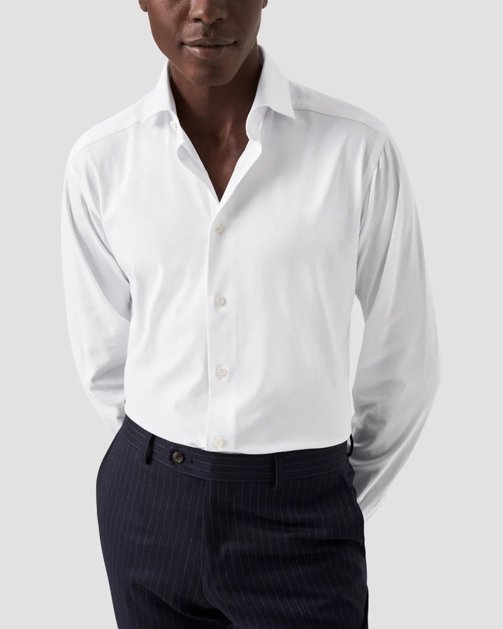 White Cotton Four-Way Stretch Shirt Slim