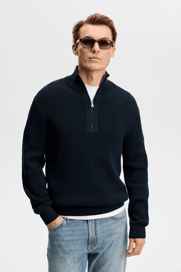 Alex Half Zip Knitted Sweater - Navy