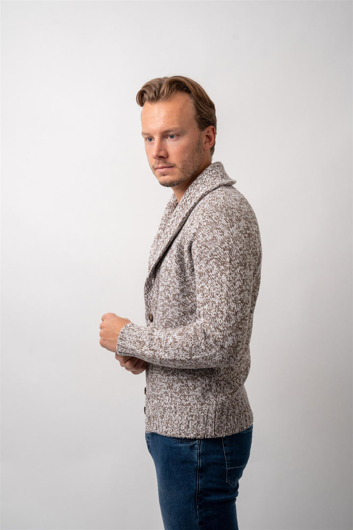 Shawl Collar Raglan Mouline Cardigan - Brun