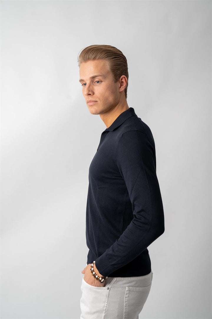 Cotton LS Polo - Navy