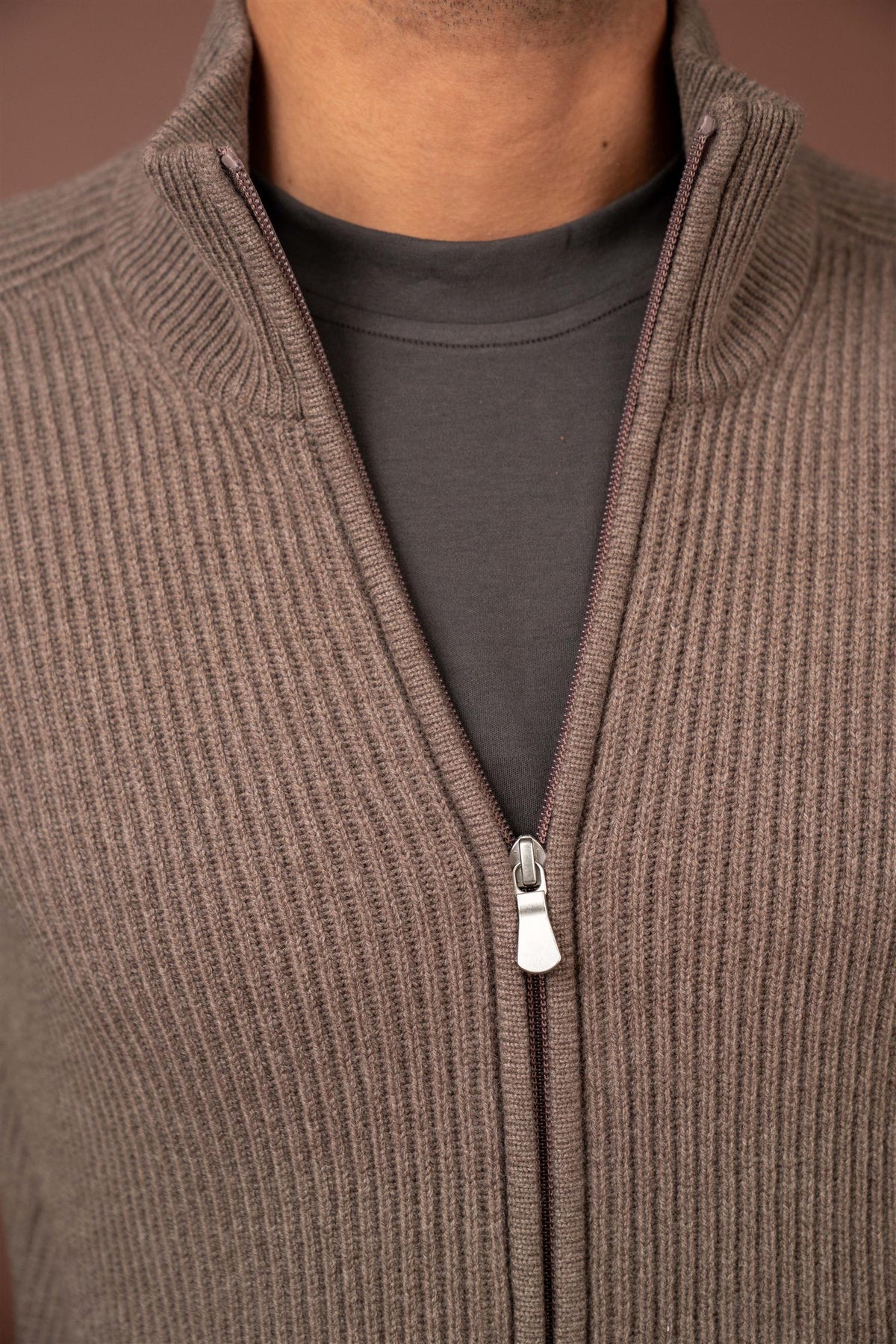 Full Zip Ribbed - Brown