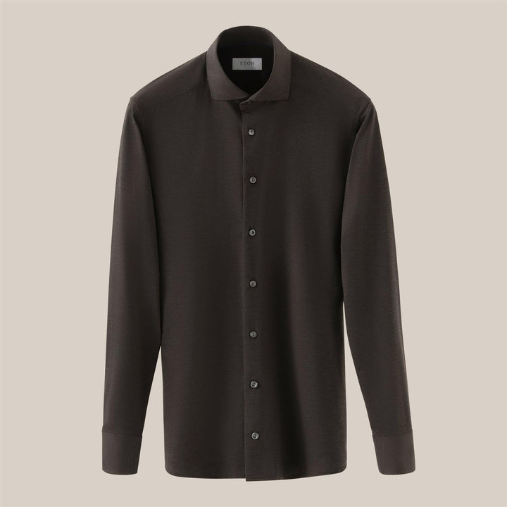 Dark Brown Melange Four-Way Stretch Shirt