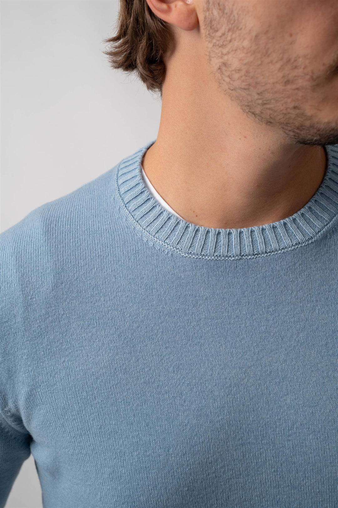 Crew Neck Cashmere - Wool -  Light Blue