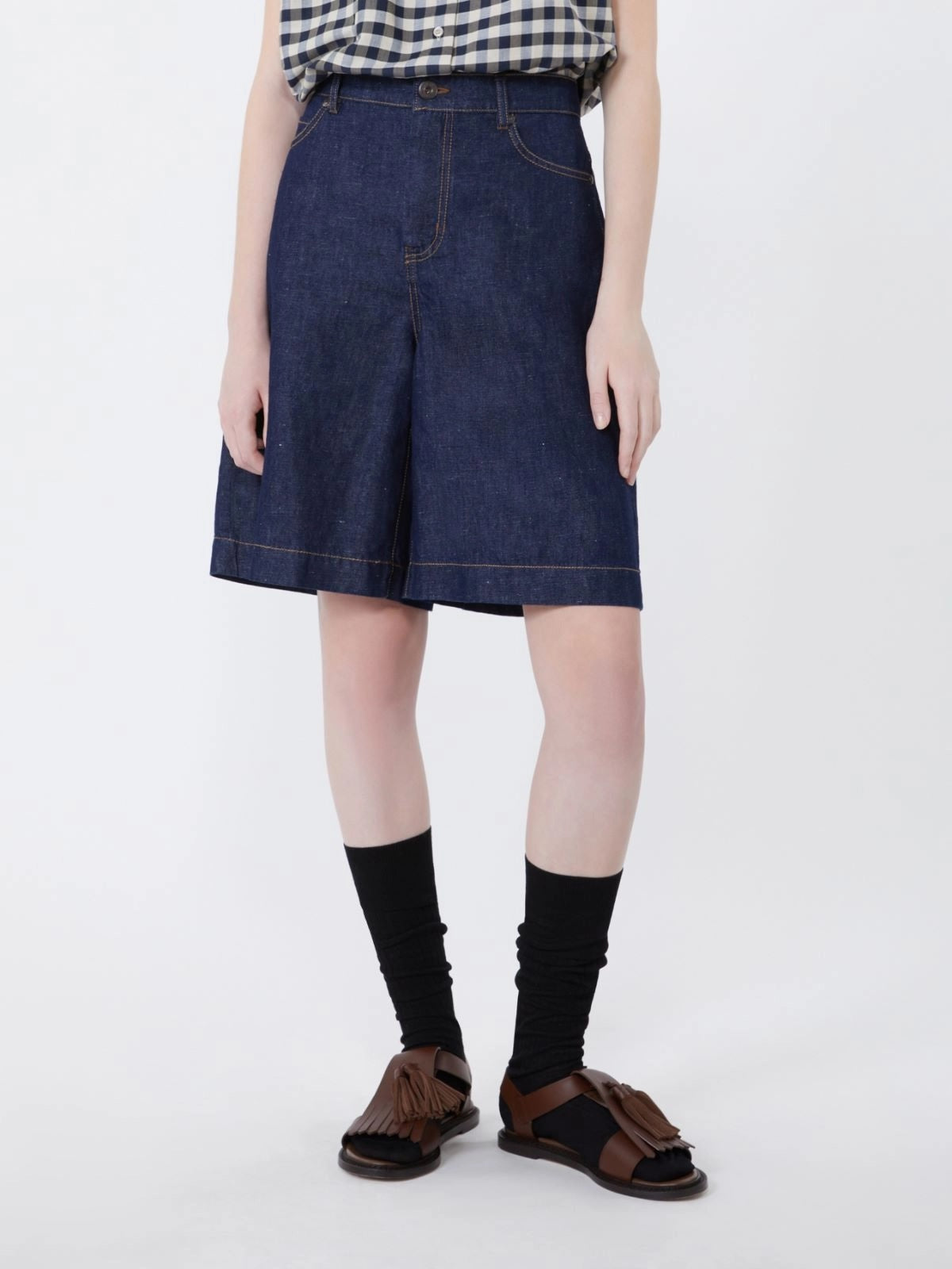 Cotton & linen denim Bermuda shorts