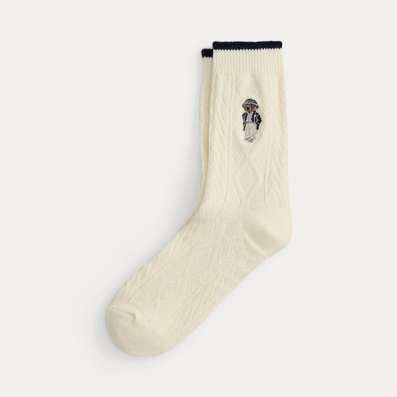 Cable-Knit Polo Bear Crew Socks