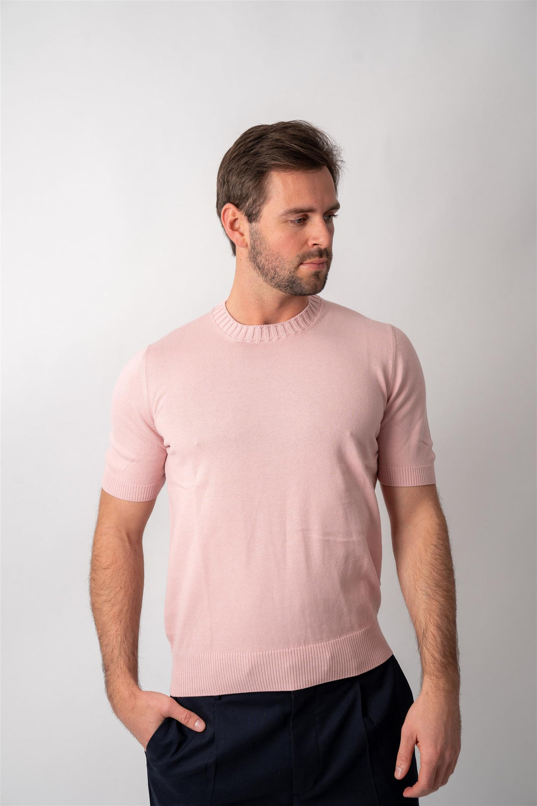 Knitted Cotton T-shirt - Pink