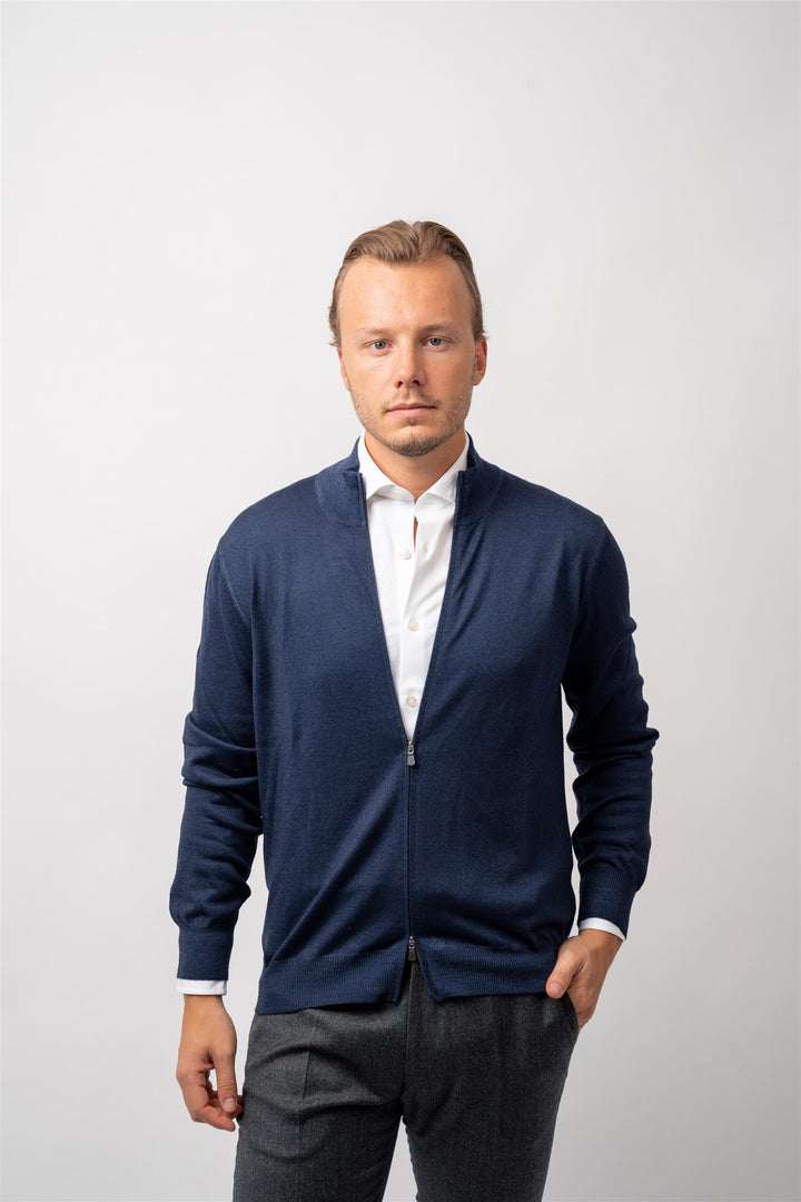 Full Zip Vintage Merino - Navy Melange