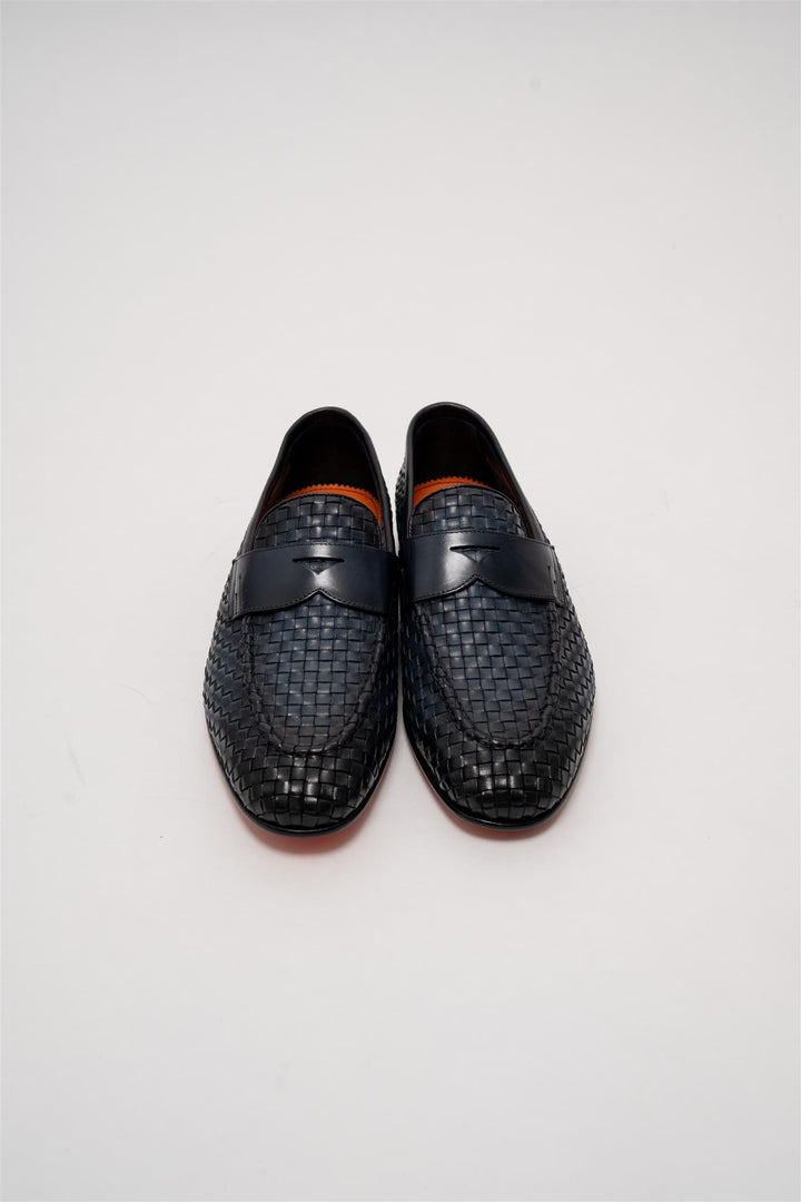 woven leather loafer navy