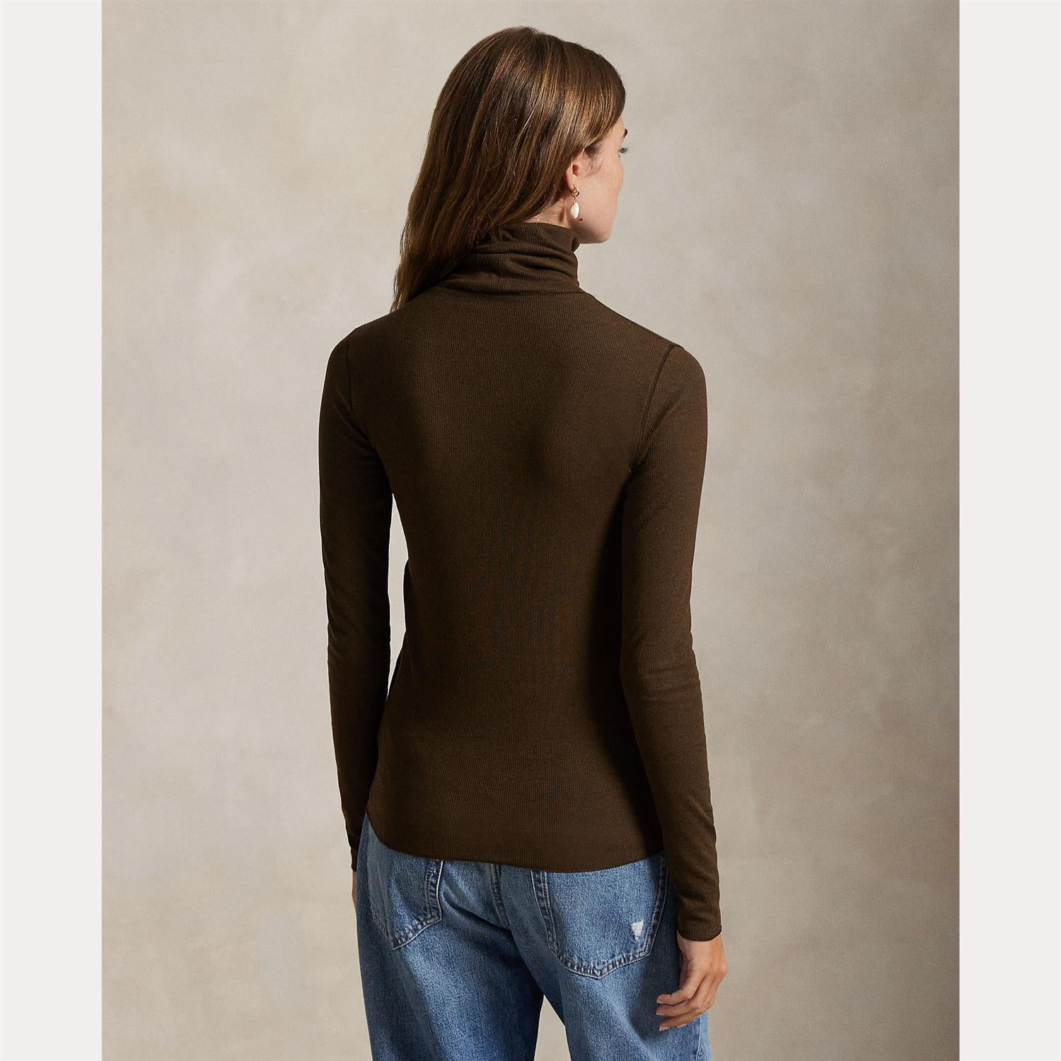 Stretch-Blend Turtleneck Dark Brown