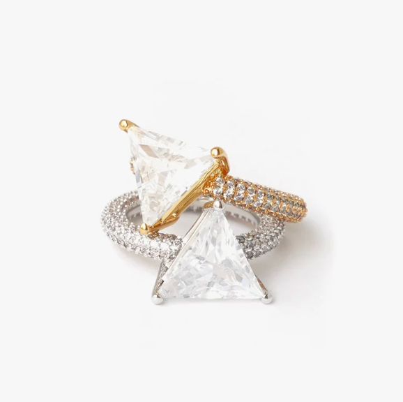 Mega Triangle Ring White Silver