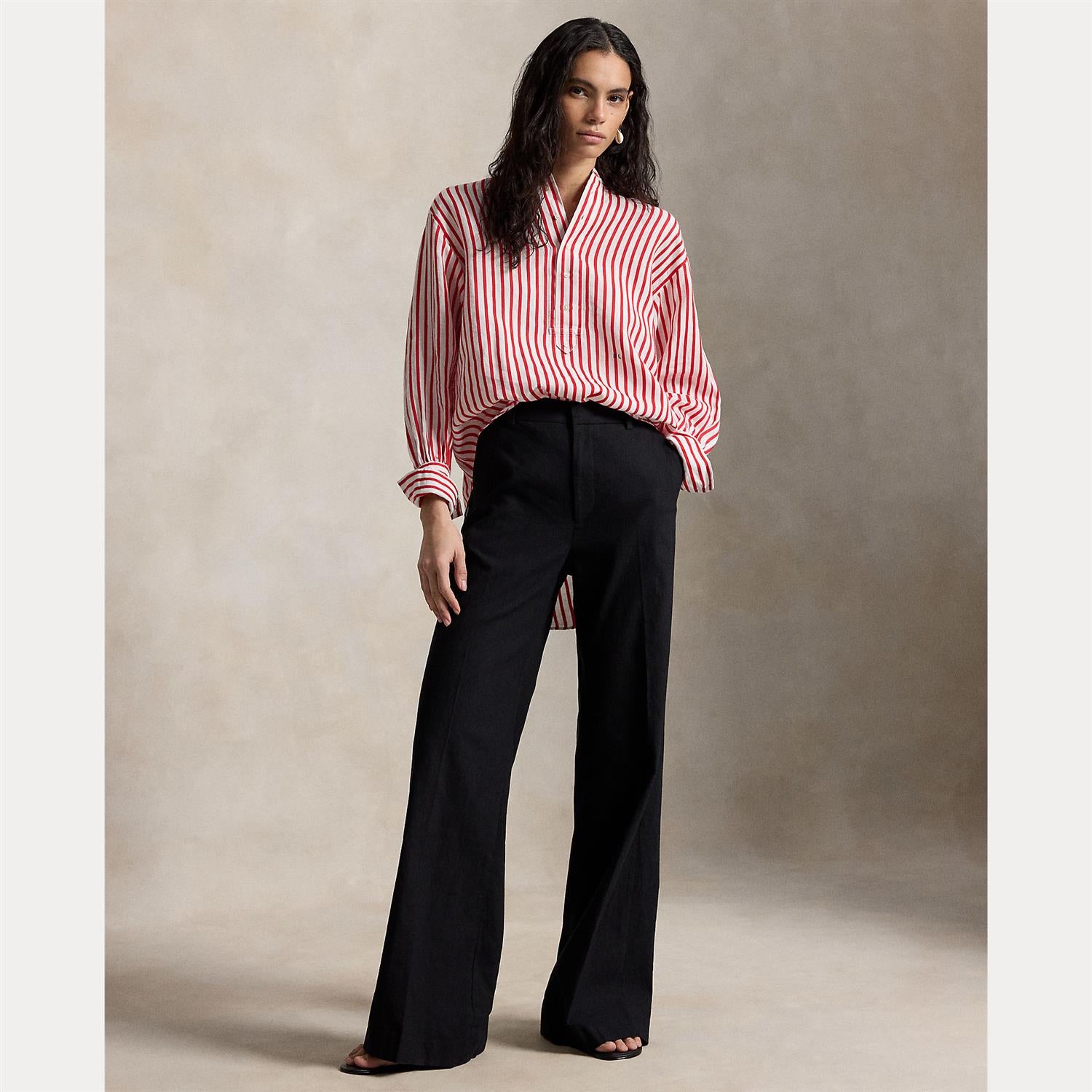 Striped Linen-Cotton Shirt White/Red