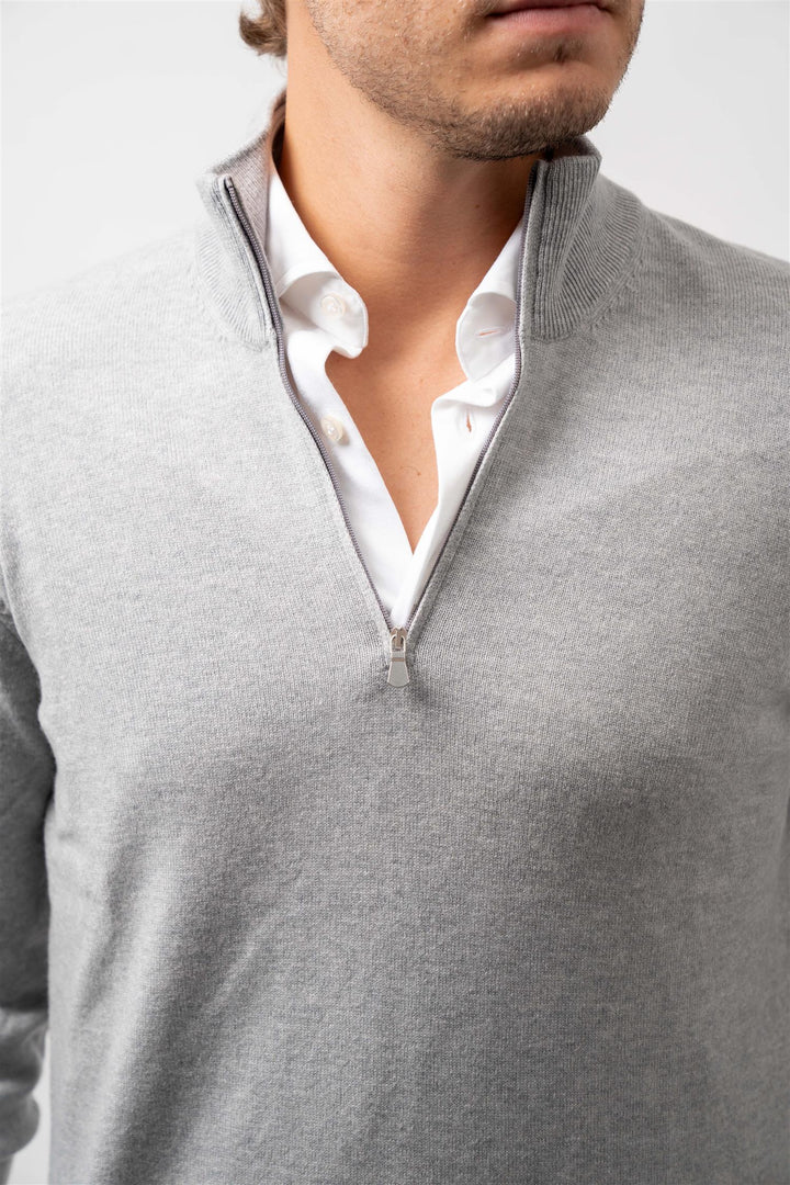 Half Zip Wool-Cashmere - Light Grey