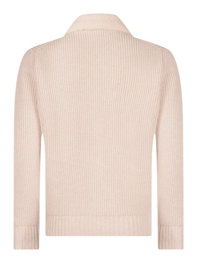 Full Zip Cardigan Sherpa Collar - Beige