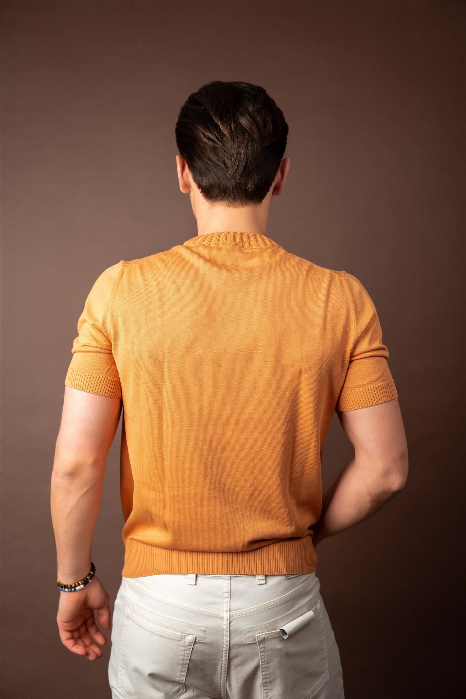 Knitted Cotton T-shirt - Oransje
