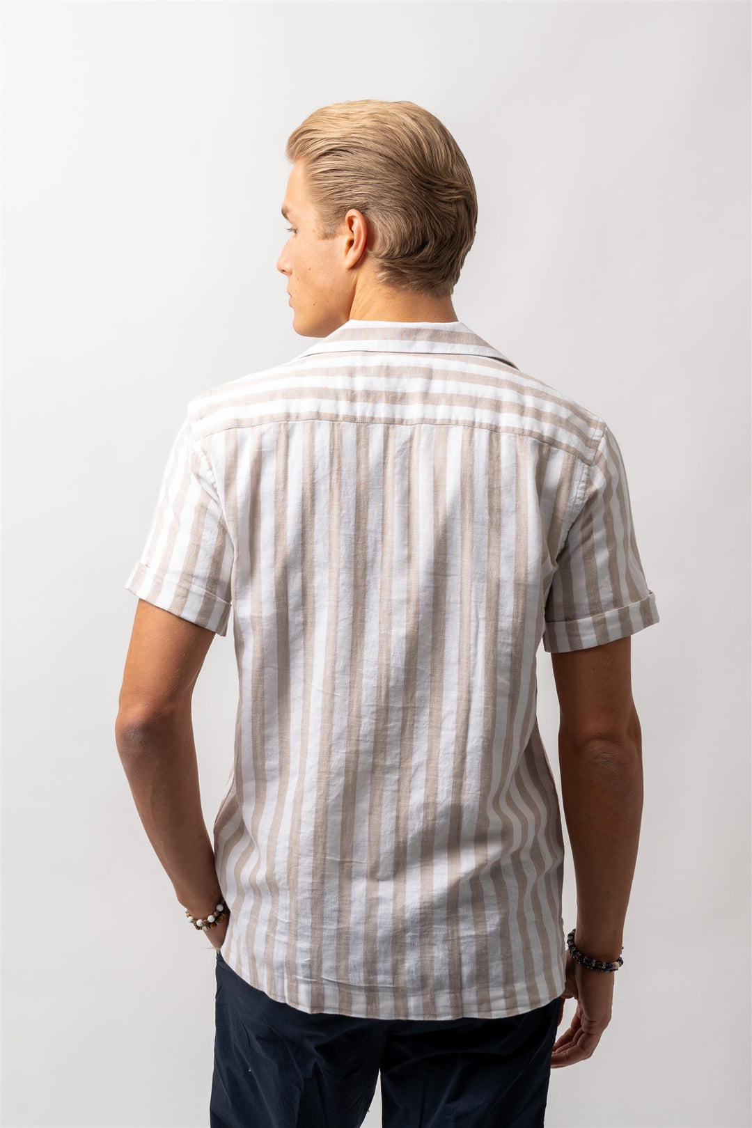 Cuba Linen Shirt Beige Stripet