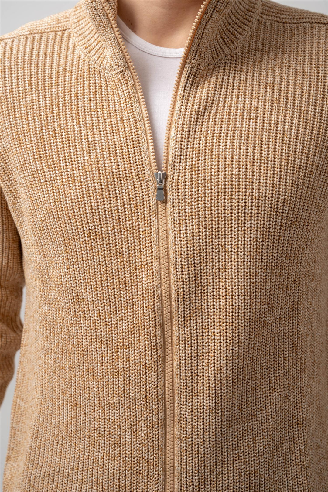 Knitted Cotton Full Zip Sand
