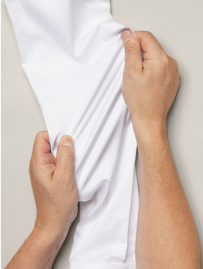 Slim White Twill Stretch Shirt - Cut Away Single Cuff