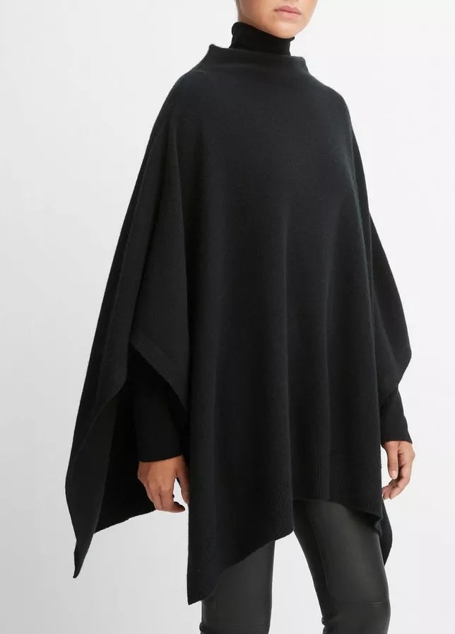 Funnel Neck Boiled Cashmere Knit Poncho