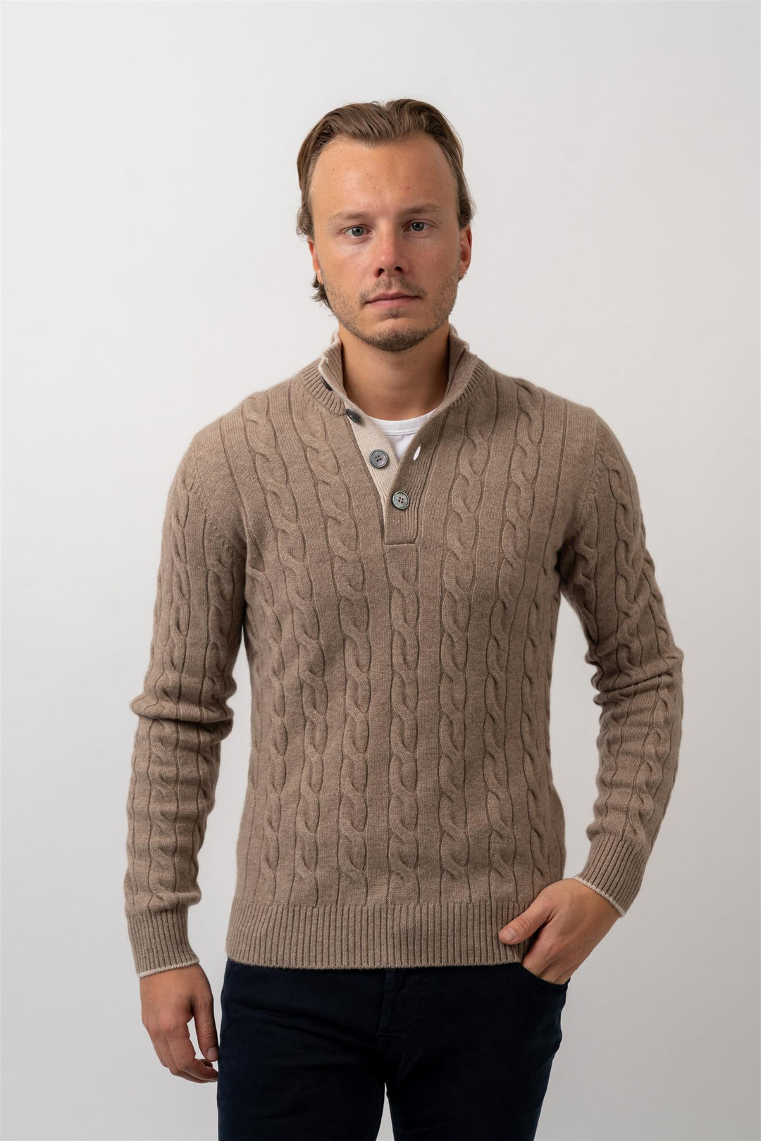 Half zip/butto Cable Brun