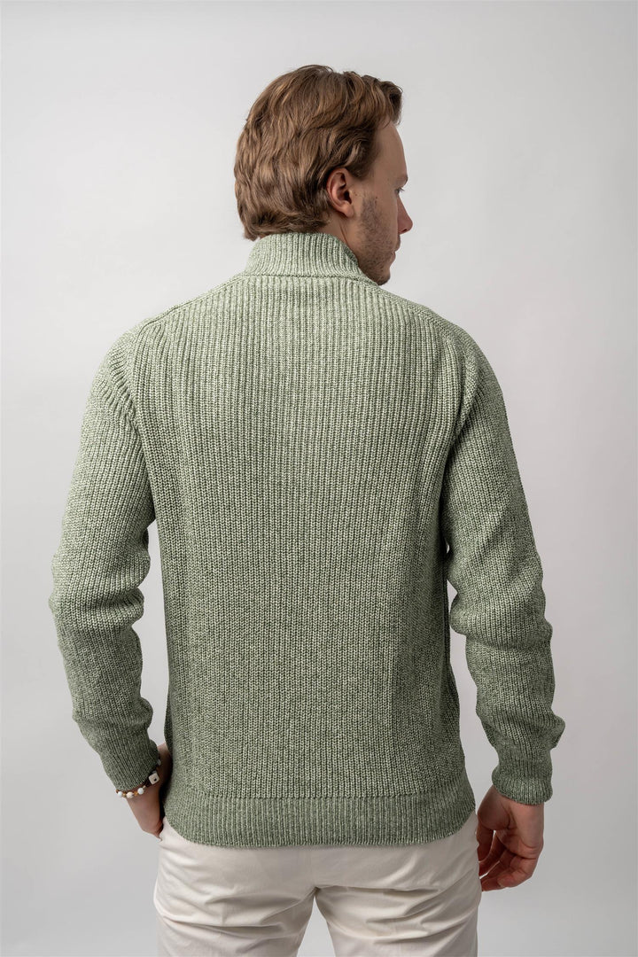 Knitted Cotton Zip Neck Grønn
