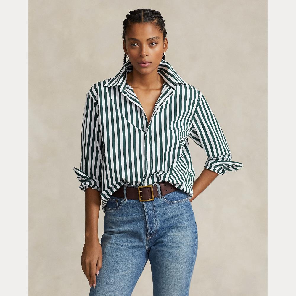 Cotton Stripe Button Front Shirt