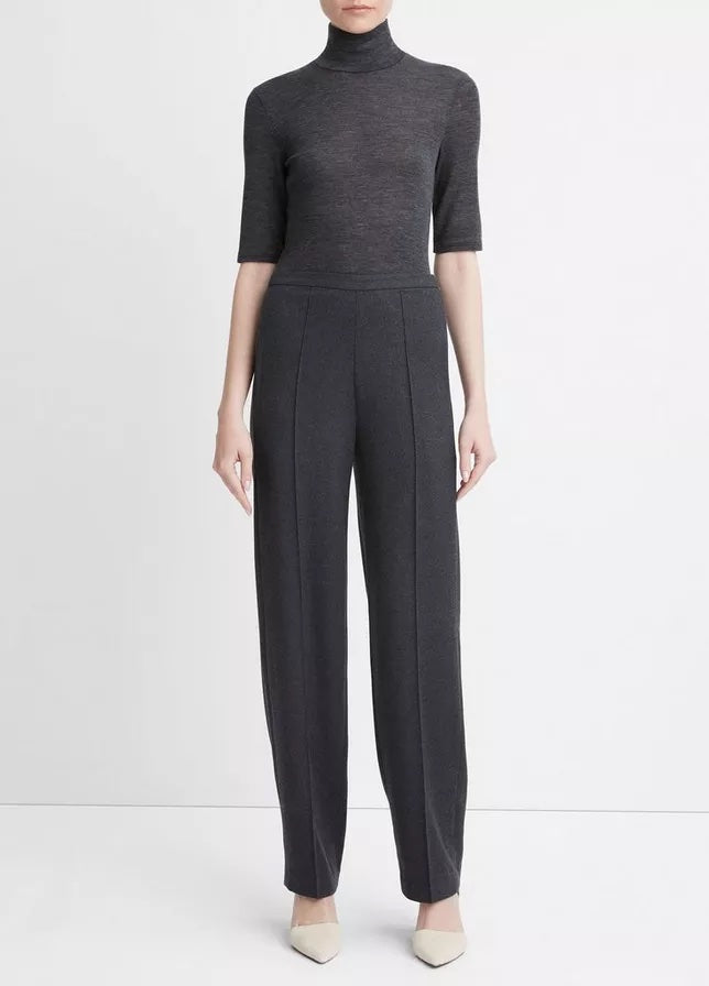 Brushed Wool Mid Rise Wide Leg Pant